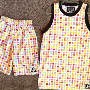 Just Cux E Pill Multicolor Polka Dot Tank & Shorts Set with Green Lining